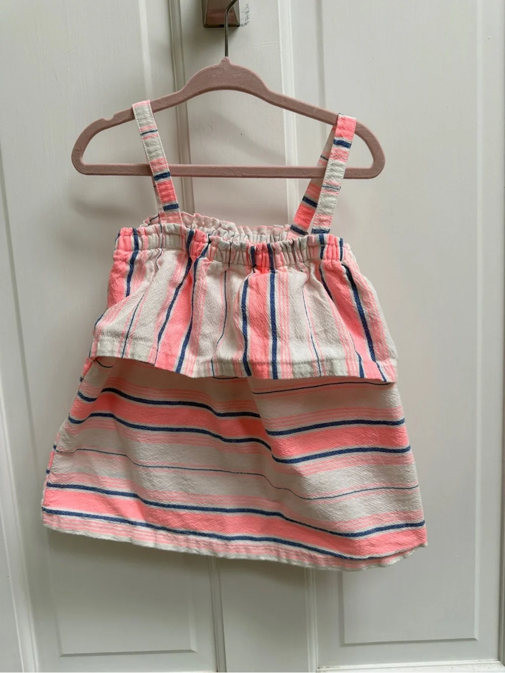 Carter's Kid Girls 4 White Pink & Navy Striped Tiered Tank Top Blouse Shirt
